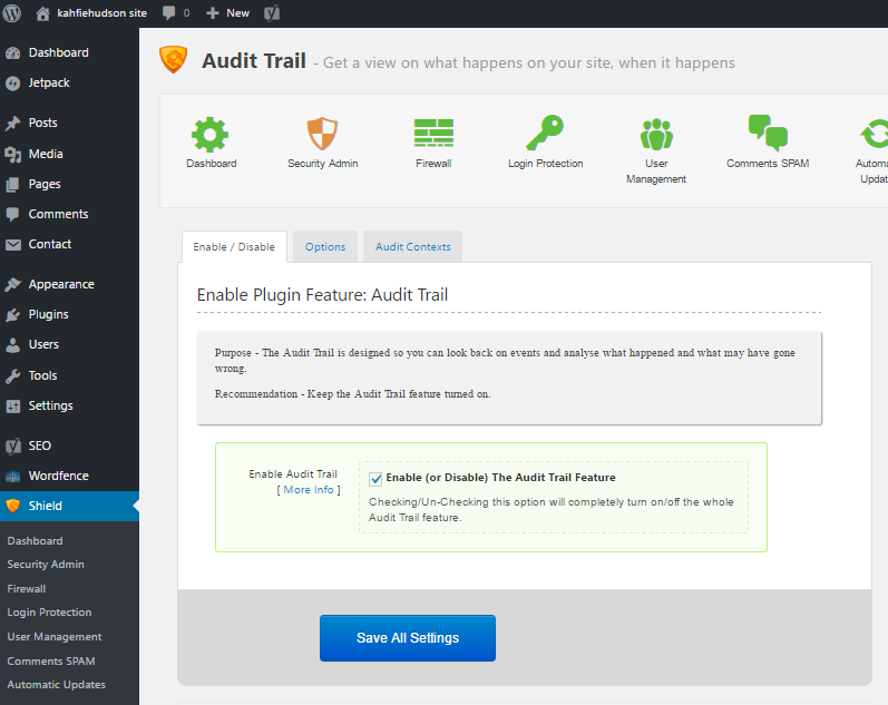 Konfigurasi Plugin Shield WordPress Security