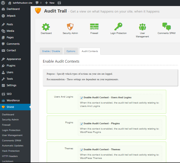 Konfigurasi Plugin Shield WordPress Security