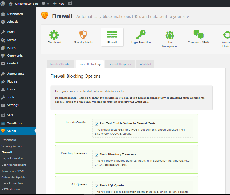 Konfigurasi Plugin Shield WordPress Security