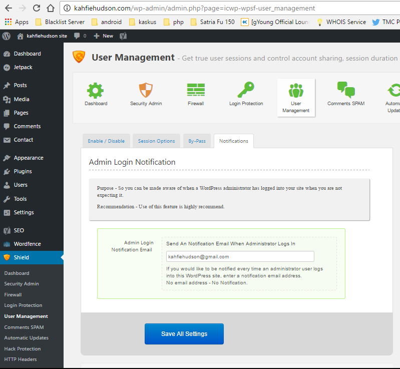 Konfigurasi Plugin Shield WordPress Security